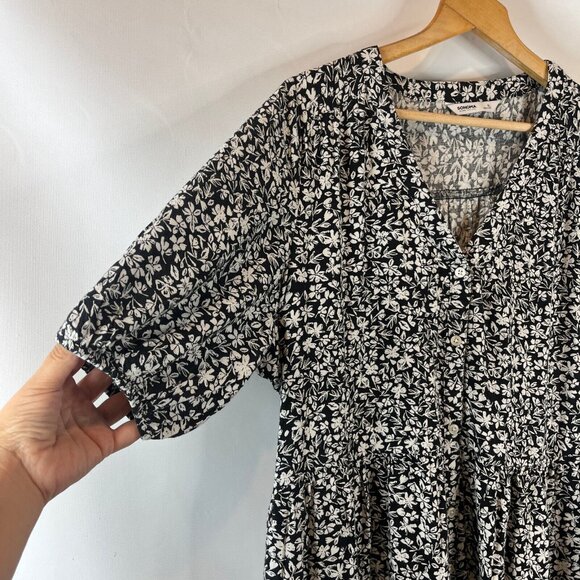 Sonoma Womens Linen Maxi Dress Size XL Black White Floral Peasant Button Front - Picture 3 of 10